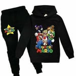 Super Mario Hoodie Top Byxor Set Barn Pojkar Flickor Sportkläder Jogging Träningskläder_a Svart 1 110 (3-4 år)