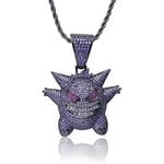 Gengar Lila Kubisk Zirkonia Hip Hop Hänge Halsband för Fans Klassisk Kollektion