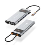 Station d'accueil USB C Triple écran, NOVOO 12 en 1 Hub USB C avec 2 HDMI, VGA, Ethernet, Lecteur SD/TF, 4 USB, Audio 3,5 mm et Charge Rapide PD 100 W pour MacBook/Dell/Surface/HP