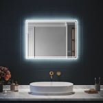 Miroir Lumineux Salle de Bain LED Eclairage Intégré, Fonction Bluetooth 5.0 Anti-buée Horizontal 80x60cm Mirroir LED Rétro-éclairé