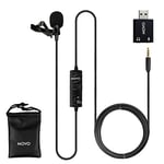 Movo Universal Lavalier USB Microphone for Computer with USB adapter compatible with Laptop, Desktop, PC and Mac, Smartphones, Cameras, Podcasting, Remote Work and Laptop Microphone (20-Foot Cord)