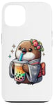 iPhone 13 Kiwi Bird Drinking Bubble Tea Japanese Kimono Case