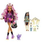 Monster High Doll, Clawdeen Wolf with Accessories and Pet Dog, Posable Fashion Doll, HHK52 & Doll, Cleo De Nile with Accessories and Pet Dog, Posable Fashion Doll, HHK54