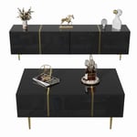 Okwish - Ensemble meuble tv et table basse moderne noir brillant