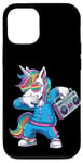 Coque pour iPhone 12/12 Pro Licorne dans les années 80 avec enregistreur cassette