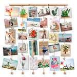 Love-KANKEI Family Cadre Photo Mural avec Corde Porte-Photos avec 30 Petites Pinces Couleur de Bois Naturel Belle Décoration de la Maison Cadeau Mariage et Anniversaire,Cadeaux pour maman