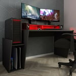 Bureau de joueur réversible en anthracite avec double étagère et éclairage led