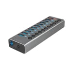 LogiLink USB 3.2 Gen 1 hub 10-port + 1x Fast Charging port on/off switch USB-hub - 11 porter - Grå