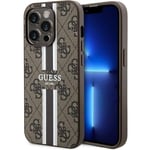 Guess tapauksessa iPhone 15 6,1 GUHMP15LP4RPSW ruskea HC MAGSAFE 4G painettu raidat