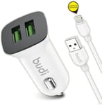 Chargeur Voiture Double Usb 2 Ports Fourni Avec Câble Lightning, Rapide Et Efficace, Compatible Avec Tous Les Modèles D'iphone Utilisant Connecteur Lightning - 5v 2.4a - Blanc[X2116]