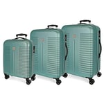 Roll Road India Green Luggage Set 55/70/80 cm Rigid ABS Combination Lock 220 Litre 4 Double Wheels Hand Luggage