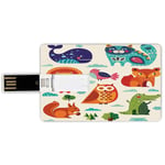 16G USB Flash Drives Credit Card Shape Zoo Memory Stick Bank Card Style Funny Animals and Birds with Ethnic Native Ornaments Childish Composition Kids Nursery Decorative,Multicolor Waterproof Pen Thum