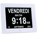 8' lcd Horloge Numérique Calendrier avec Date, Jour et Heure Horloge Alzheimer pour Les Seniors,C'est pour Les Parents (Blanc)