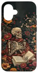 Coque pour iPhone 16 The Reader Tarot Card Squelette Lecture Book Rat de bibliothèque