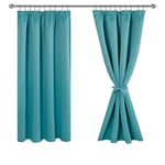 JIUZHEN Rideaux Occultants Galon Fronceur pour Rail Lot de 2 Rideau Isolant Thermique Anti UV Double Rideaux Decoration Bloquer Lumiere pour Salon Chambre 167x137cm(LxH) Turquoise