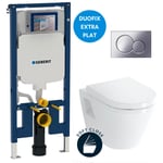 Pack wc Bati-support Geberit extra-plat UP720 + wc suspendu Vitra integra + Abattant softclose + Plaque chrome (SLIM-Integra-N)