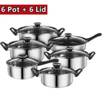 12X Saucepan Set Stainless Steel Non Stick Induction Deep Cookware Sets Pots Pan