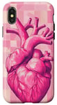 Coque pour iPhone X/XS Rose Pop Art Anatomique Coeur Carreaux