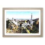 Big Box Art PARC Guell Gaudi in Barcelona Spain Painting Framed Wall Art Picture Print Ready to Hang, Oak A2 (62 x 45 cm)