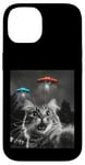 Coque pour iPhone 14 Maine Coon Cat Selfie avec Alien OVNI Homme, Femme, Enfant