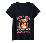 Womens Floral Squirrel Lover Women Just A Girl Who Loves Squirrels V-Neck T-Shirt