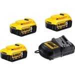 Pack de batteries DEWALT 18V 5.0Ah Li-Ion - 3 batteries + Chargeur - Temps de charge rapide