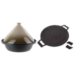 COOK CONCEPT - Tajine Induction Fonte Aluminium Ronde Vitro-Ceramique Inox Taupe Cuisine Plat Cuisson 30,20 x 30,20 x 23 cm & Kamberg - Galetière à pain/Poêle à crêpe/Crêpière 32 cm