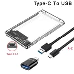 USB 3.1 with adapter Boîtier de disque dur externe transparent, boîtier de disque dur SATA HDD et SSD, prise en charge UASP sans outil, USB 3.0 Type C, 2.5 pouces