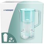 Wessper Carafe Filtrante Aqua Classic Basic 2,5 L, Compatible avec Filtres pour Pichet Brita Classic, Système de Filtration de l’eau qui Réduit le Calcaire, Contient 2x Cartouches Filtrantes, Menthe