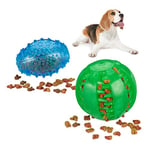 Relaxdays Dog Chew Ball Set Of 2, Dog Toy Dental, Squeaks, Bite-proof, Robust, 2 Sizes Teeth Cleaning Balls, Green/Blue