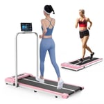 HomeFitnessCode Walking Pad Treadmill, 2.5HP Motorized Folding Treadmill for Home with Bluetooth Speaker, LED Display & Remote Control, 1-10km/h Adjustable Speeds, No Assembly (Pink)