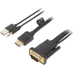 Cable hdmi 1.4 prise male D-Sub 15pin male Jack 3.5mm prise male usb a prise male 2m - Noir