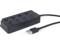 Gembird Usb 2.0 Powered 4-Port Hub With Switches Black, Usb 2.0 Type-A, Usb 2.0, Svart, Rund Kabel, Kina, 46 Mm