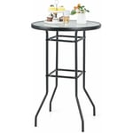 Costway - Table de Jardin Ronde en Verre Trempé 97 cm, Table de Bar avec Cadre en Métal Robuste, Table à Manger d'Extérieur Moderne pour Terrasse