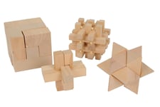 4 Wooden 3D Puzzles Mind Games Set Brain Teaser Intelligence Test Adults Kids