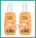 2x Garnier Ambre Solaire SPF 50+ Kids Water Resistant Sun Cream Spray - 150ml