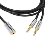 1 Metre HQ 3.5mm Socket to 2 x Jack Plugs Lead Aux Extension Cable Splitter