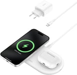 Boostcharge Pro Station De Charge 2-En-1 Avec Magsafe (Chargeur Sans Fil Avec Charge Rapide 15 W,Pour Tous Les Modèles De L'iphone 16,15,14,13,12,Les Airpods,Et Tout Appareil Magsafe)