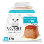 GOURMET Revelations, Mousseline au Thon Nappée de Sauce, Portions Repas pour Chat Adulte, 4 x 57 g