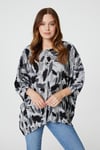 Izabel London Womens Grey Brushstroke Print Oversized Top - Size 14 UK