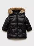 Mango Kids' Ciniab Quilted Faux Fur Hooded Jacket, Black