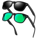 KANASTAL Lunettes de Soleil Homme Polarisées Retro, 2 Paires Lunettes de Mode Vintage Lunette de Soleil Carrées Classiques Lunette de Pêche Protection UV400 Noir et Vert