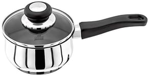 Judge Vista J204A Stainless Steel Non-Stick Medium Saucepan 14cm 900ml, Shatterproof Vented Glass Lid, Induction Ready, Oven Safe, 25 Year Guarantee