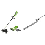 Greenworks Cordless Lawn Trimmer 40V 40cm, 25cm Brush Cutter Blade, Pole Hedge Trimmer Attachment, incl. 2 Battery 2Ah & Charger