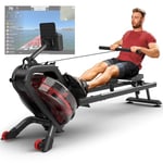 PASYOU Water Rowing Machines, 50°Incline Enhanced Resistance Rower,350LB Weight Capacity with Two seat rails,with Bluetooth Connection and LED Monitor, Rowing Machines for Home Gym