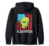 Funny Alien UFO USA Flag and Green Alien Head Zip Hoodie