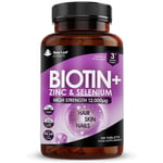 Biotin Hair Growth Vitamins 12000mcg - Enriched with Zinc & Selenium 180 Tablets