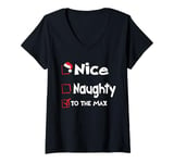 Womens Funny Christmas Nice Naughty Check List, Santa Xmas Humor V-Neck T-Shirt