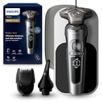 Philips Shaver Series 9000 Prestige, Wet and Dry Electric Shaver, Bright Chrome, Lift & Cut Shaving System, SkinIQ Technology, Qi Charging Pad, Beard Styler, Nose Trimmer, Model SP9871/22