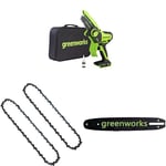 Greenworks 24V Mini Chainsaw 4 Inch (10cm) Cordless Battery Powered Chainsaw Without Battery & Charger + Chain 2 Pack for 4-Inch (10cm) Bar+ Chain bar 2954807 fits for 4-Inch (10cm) Mini Chainsaw